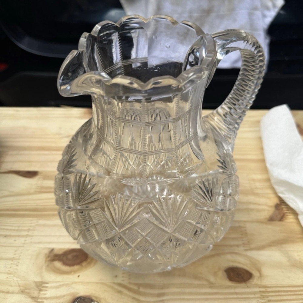 Antique Squat Cut Crystal Juice Or Cocktail Pitcher Clear Glass